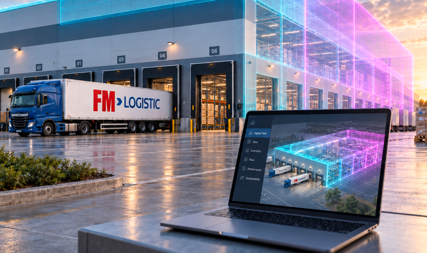 Digital twin of an FM Logistic warehouse with real-time virtual model and logistics truck